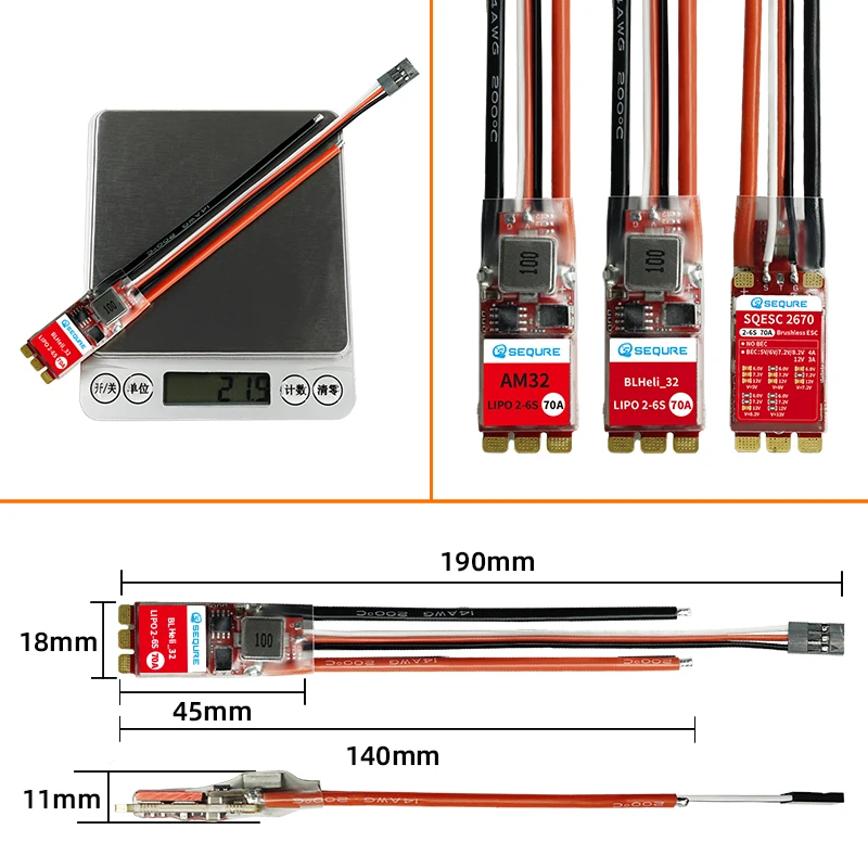 Vue de dessus du Micro Moteur ESC 70A AM32/BLHeli32 BEC pour Drone FPV montrant les composants