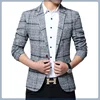 Autumn Men's Plaid Single Western-style Blazer Slim Fit Korean Youth Fashion Solid Color Simple Style Casual Wedding Suit 1