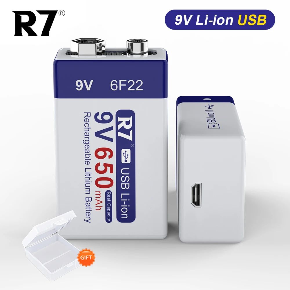 

R7 Micro USB 9V li-ion Rechargeable Battery 650mAh 9 volt lithium ion batteries for Multimeter Microphone Toy Remote Control KTV