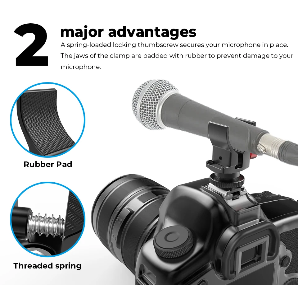 Microphone Clip Crab Clamp with Cold Shoe Mount 1/4"-20 Thread Holes For DSLR Ca