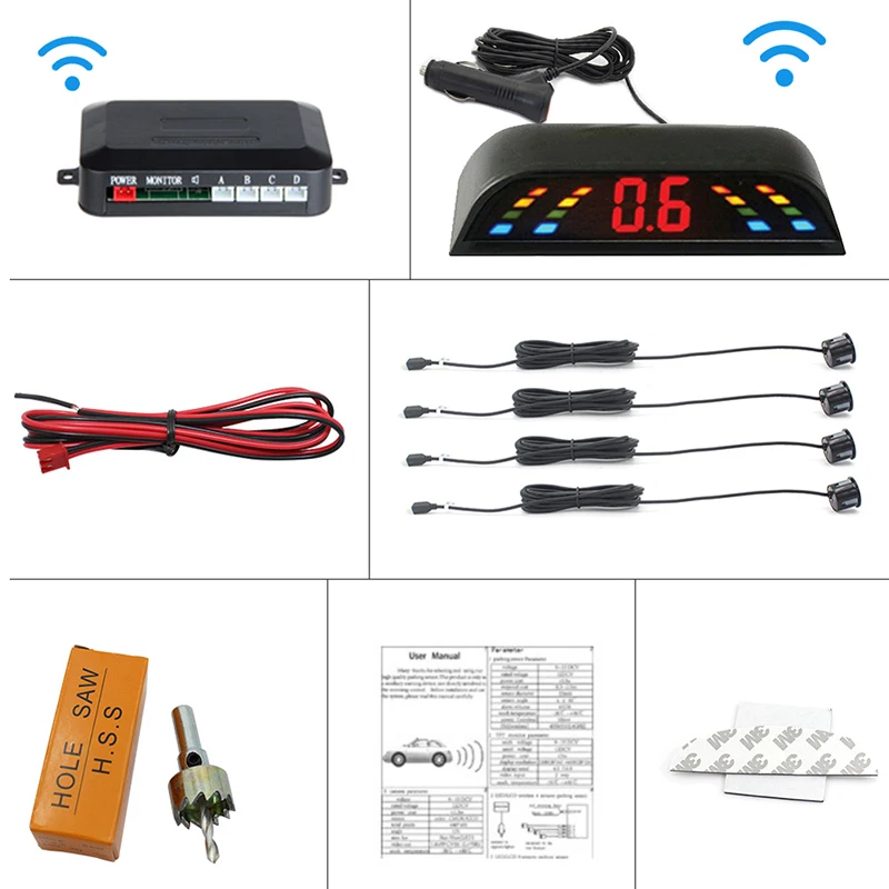 Parking Sensor Car Parking Kit Parktronic LED 4 Sensors Backlight Reverse Backup Radar Monitor System Wireless Reversing Radar parking sensor kit led parking sensor kit parking sensor car led parking sensor no semantic equal keyword