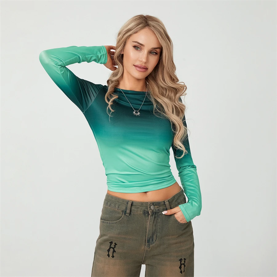 Camisetas básicas de Color liso para mujer, camisetas informales de manga larga, jerséis ajustados para otoño y primaver