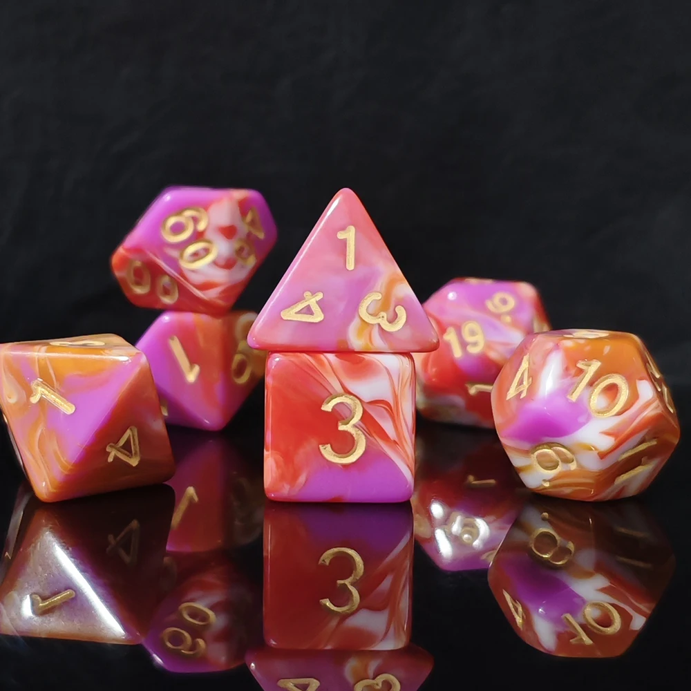 Elegant Two-Tone Blue Swirl Polyhedral Dice Set with Deep Blue Ink