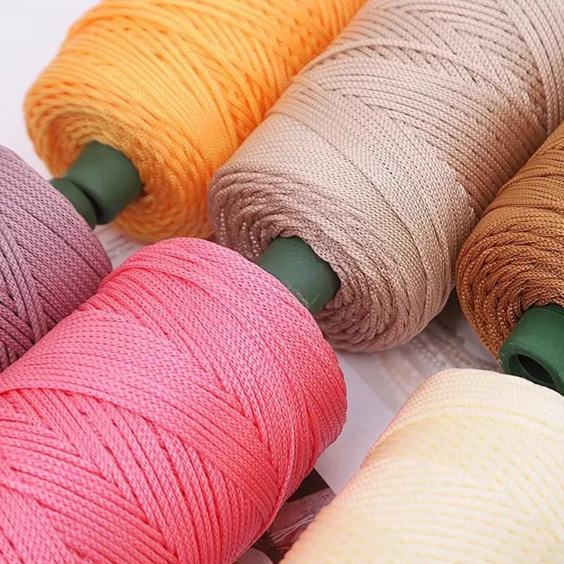 200m 3mm Hollow Knitted Crochet Yarns For DIY Handbag Purse Basket Chunky Trapillo Nylon Cord Polyester Thread Round Rope