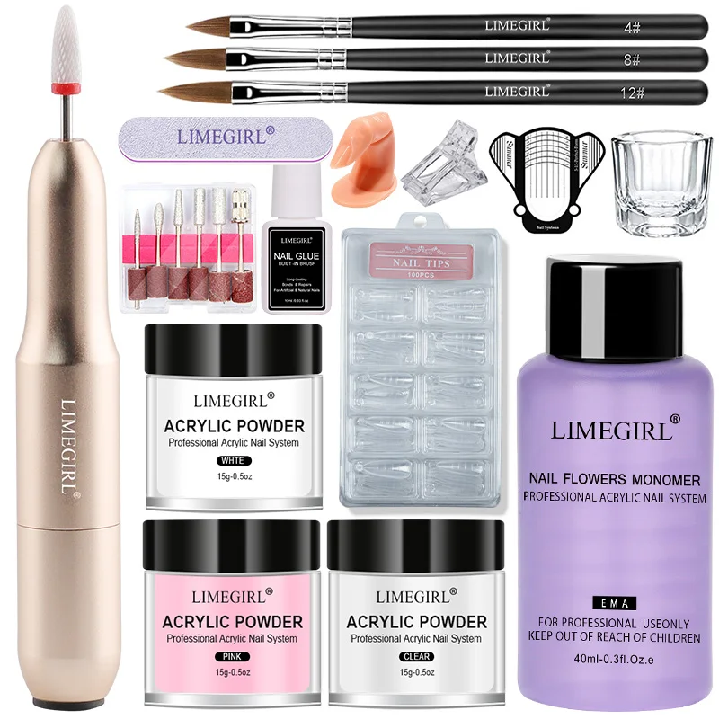 

Nail Acrylic Powder And Nail Drill Machine Nails Art Decoration For Manicure Set Crystal Nail Glitter 3D Nail Tips Carving Tools