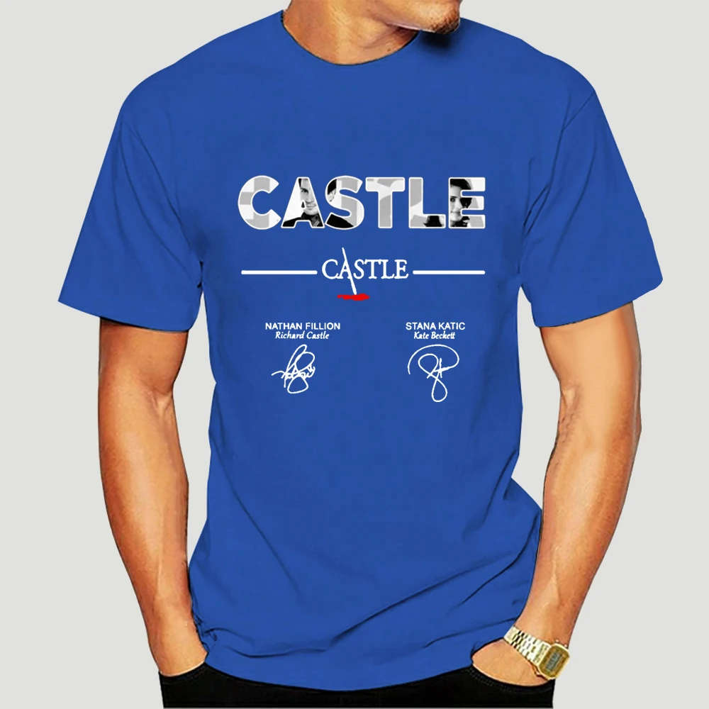 

Castle Tv Series T Shirt Nathan Fillion Stana Katic Signatures Shirt Black Men Colorful Tee Shirt 1564A