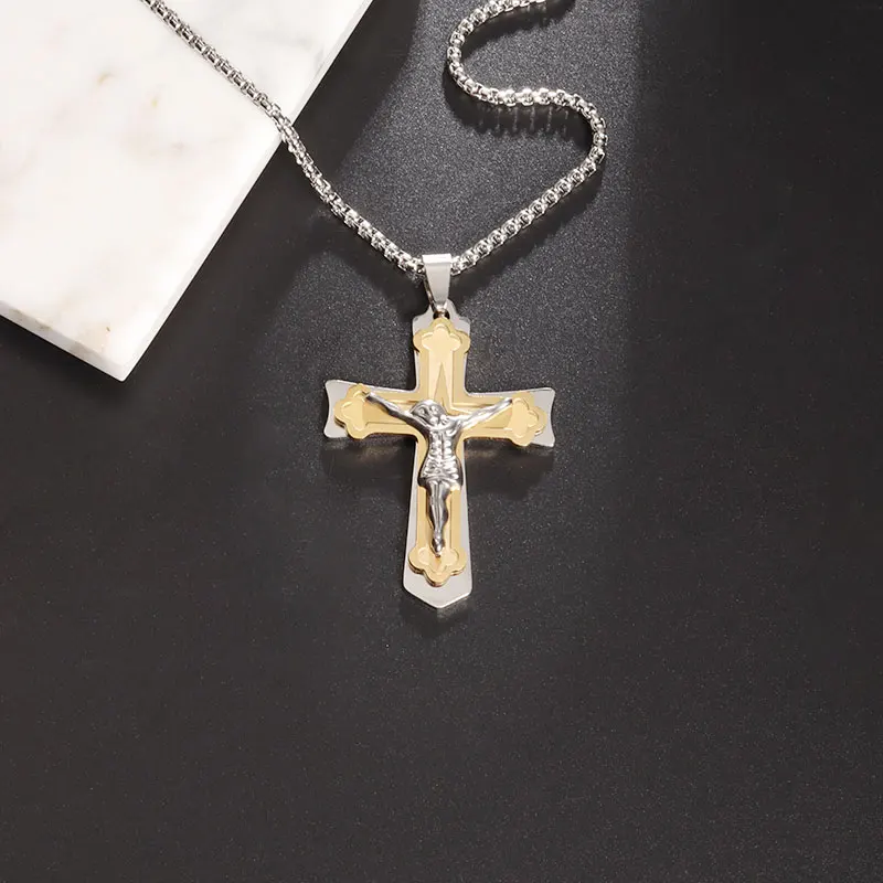 

Classic Stainless Steel Christian Cross Pendant Jesus Necklace Men Women Religion Prayer Amulets Jewelry Accessories