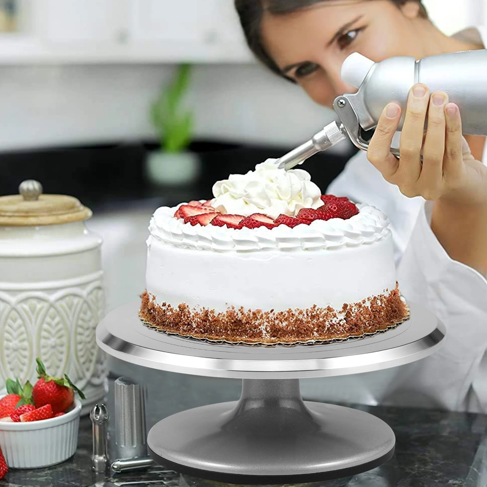 10 inch Cake Turntable Revolving Cake Stand Professional Metal Cakes Decorating Turntable Baking Tools for Kitchen Accessories