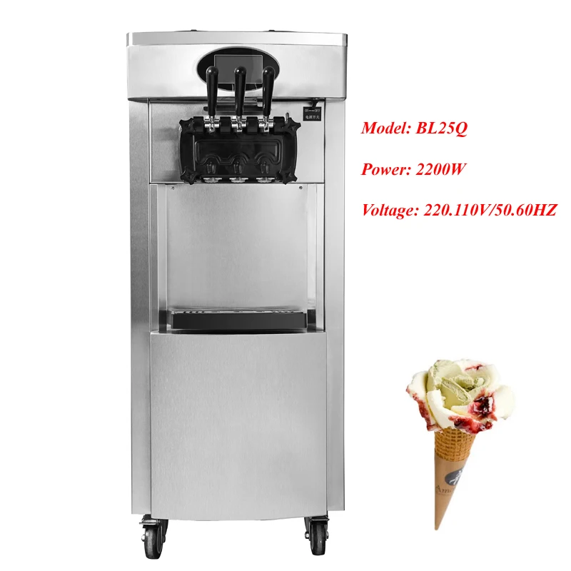 

3 Flavors Ice Cream Maker Stainless Steel Soft Serve Ice Cream Machine Tabletop Sweet Cones Freezing Equipment Vending Machine