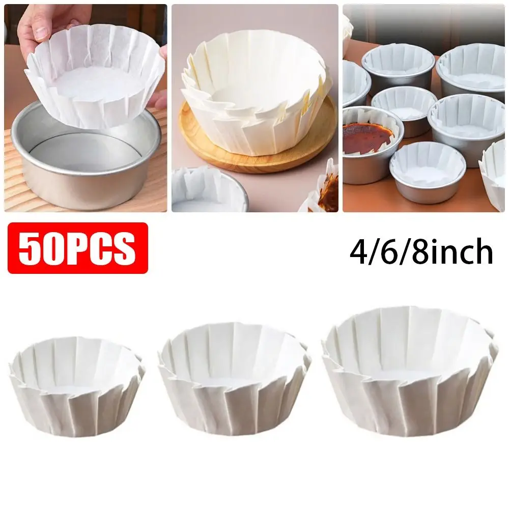4/6/8inch Foldless Cupcake Liner Baking Cup Basques Cake Paper Paper Cup Disposable Oilproof Cake Wrap for Kitchen Baking