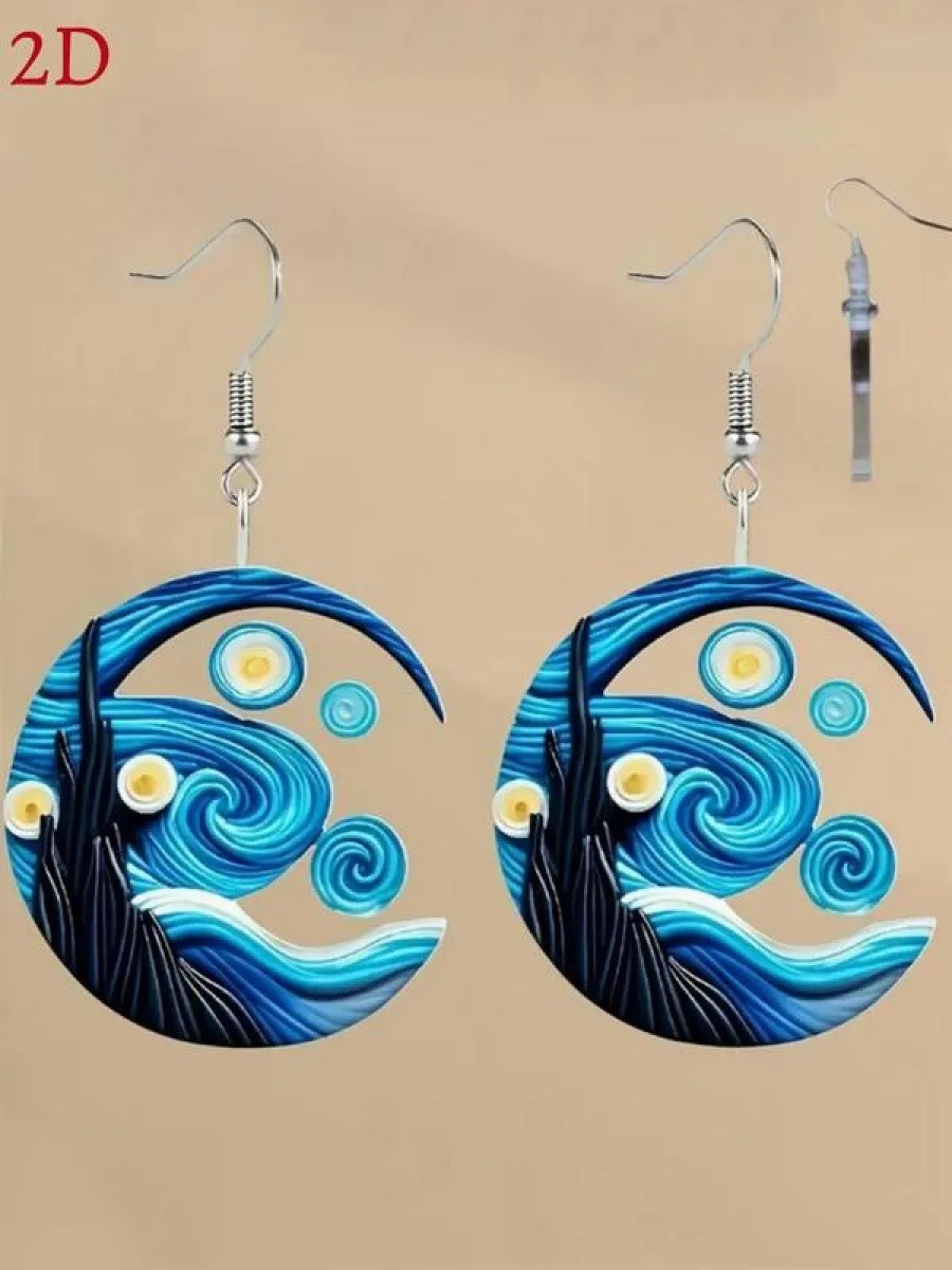 Van Gogh Starry Sky Designed Acrylic Earrings, Fashion Jewelry Accessories for Women, Trendy All-match & Exquisite Jewelry for B