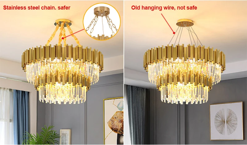 Luxury Modern Chandelier Gold Round Oval Stainless Steel K9 Crystal Tricolor Pendant Light For Dining Room Living Room Bedroom