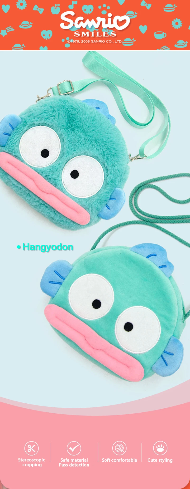 Sanrio Hangyodon Umhängetasche Rucksack Cartoon Kawaii Puppe Tasche Anime Lagerung Tasche Spielzeug Nette Schulter Tasche Für Mädchen Geburtstag Geschenke – Detail 1