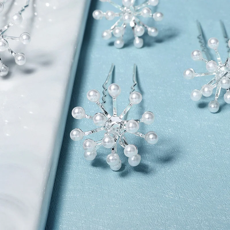 Fashion U-shaped Pin Metal Barrette Clip Pearl Hairpins For Bride Flower Clear Crystal Tiara Wedding Jewelry Hair Accessories hair accessories bridal hair accessories bridal jewelry set