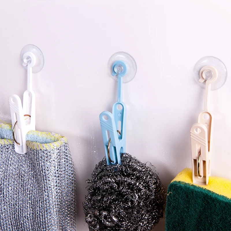GUANYAO Movable Suction cup hook with clip Bathroom storage finishing hooks Multi-Purpose Hooks Bathroom storage clip plastic