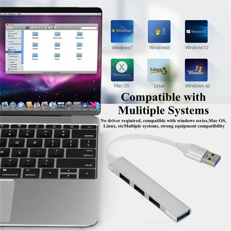 UltraSlim Aluminum USB-C Hub: 4-Port SuperSpeed Adapter for Computers and Laptops