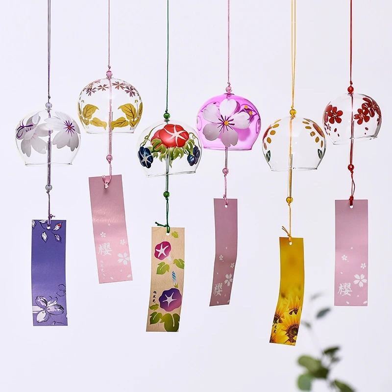 

12pcs/pack 8*7cm Different Hand Painting Glass Windchime Transparent Hanging Praying Bell New Year Birthday Friend Gift Handmade