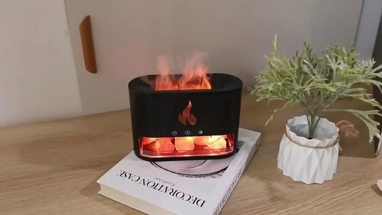 Aromadiffuser voor etherische oliën, open haard-diffuser, vlameffect, luchtbevochtiging met 7 kleuren en afstandsbediening, waterloze automatische