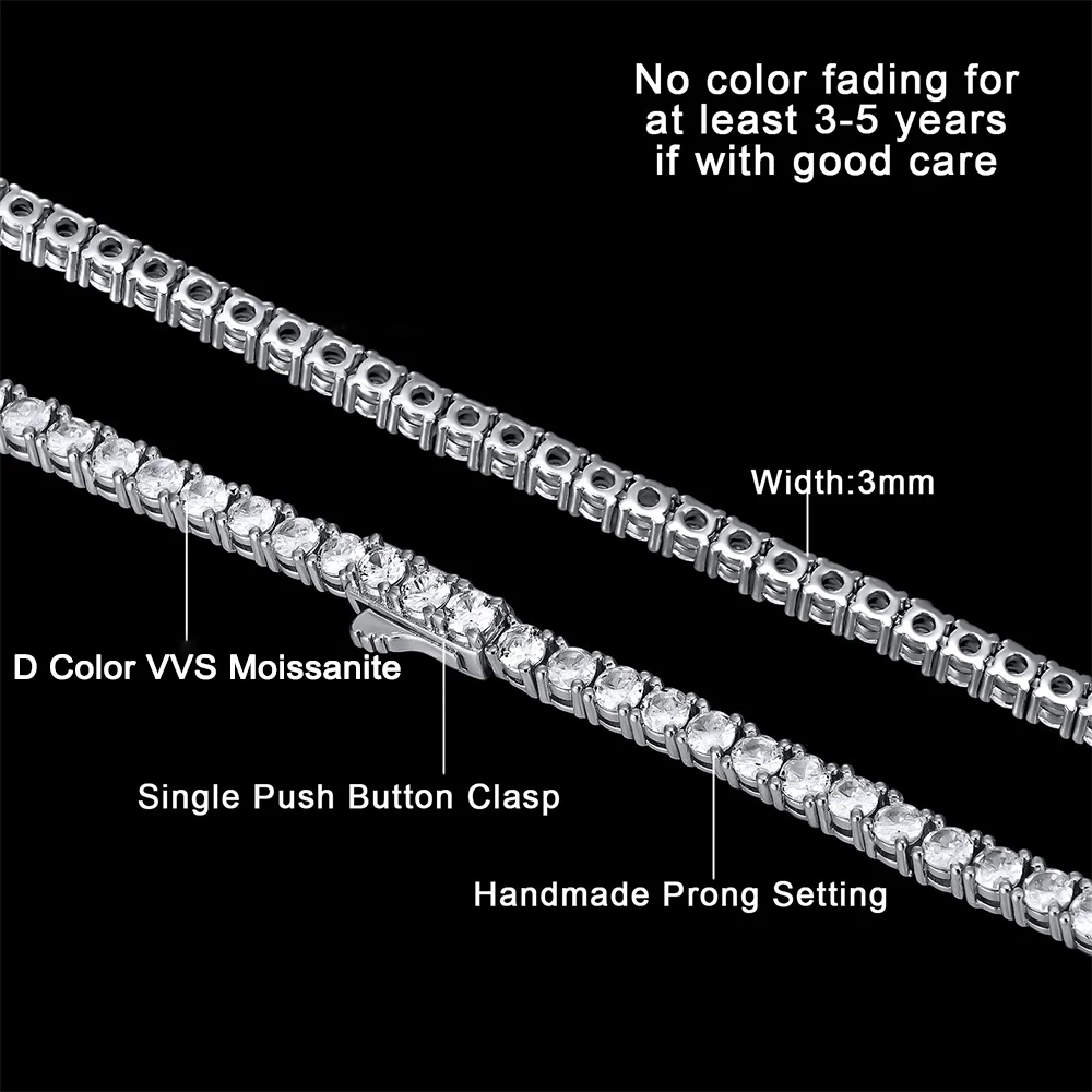 Moissanite Tennis Necklace for Women Men D Color VVS Sparking Diamond Spring Clasp Original 925 Sterling Silver Jewelry with GRA 2
