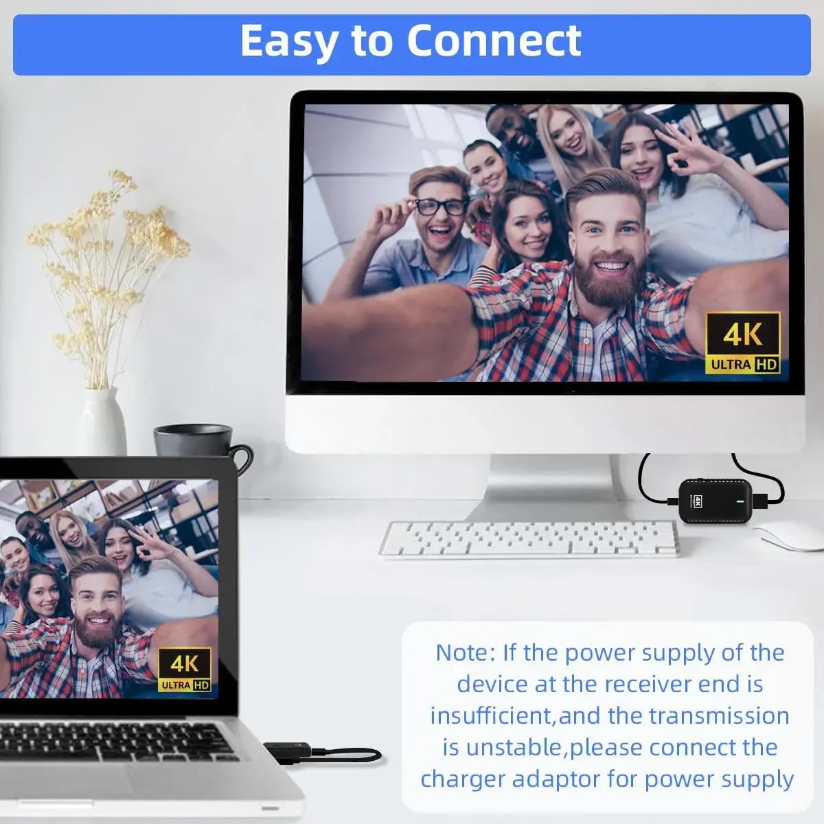 4K Wireless HDMI Transmitter Receiver Adapter Support 4K@30 Hz for Streaming Video Audio To Monitor From Laptop/PC//Projector