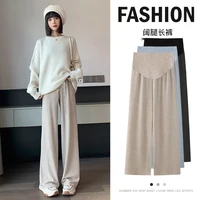Autumn Winter New Style Pregnant Women's Wide Leg Pants High Waist Straight Legs Maternity Belly Trousers Solid Color Boot Cut 1