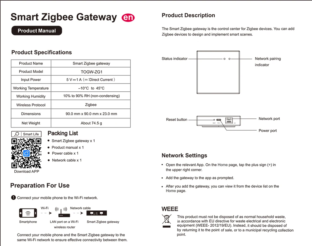 Tuya ZigBee 3.0 Smart Hub, Wired Gateway Bridge for App Voice Remote Control, Wo