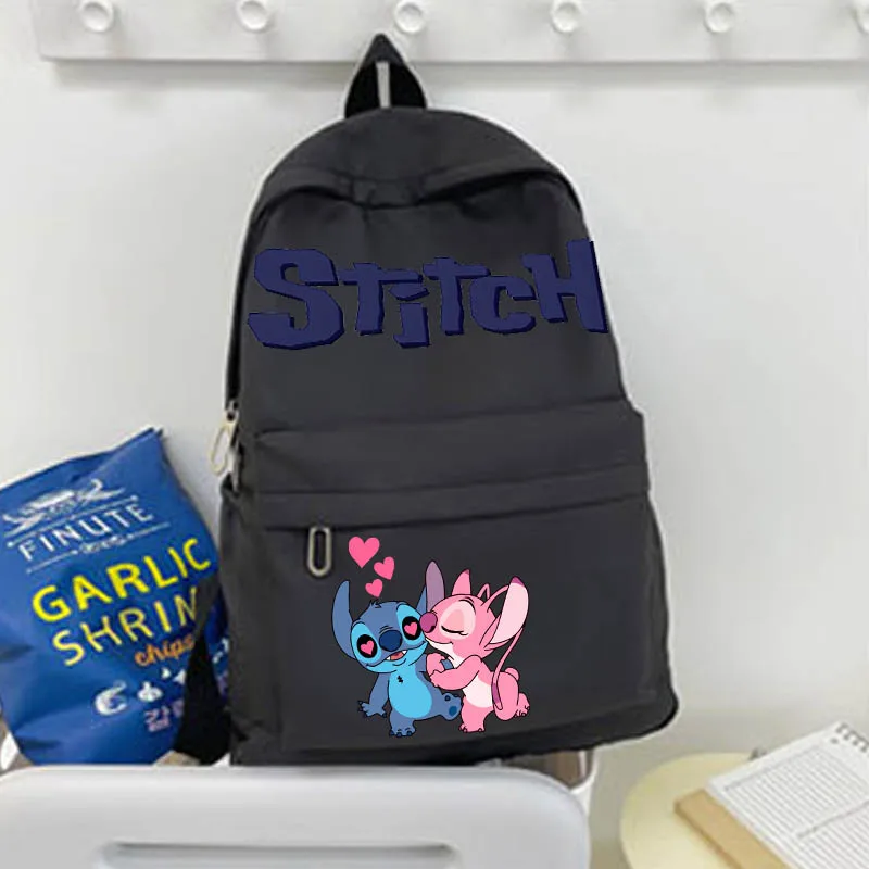Disney Lilo & Stitch Backpack Solid Color Large Capacity Student Schoolbag Korean Style Shoulder Bag Teen Girls Casual Backpack