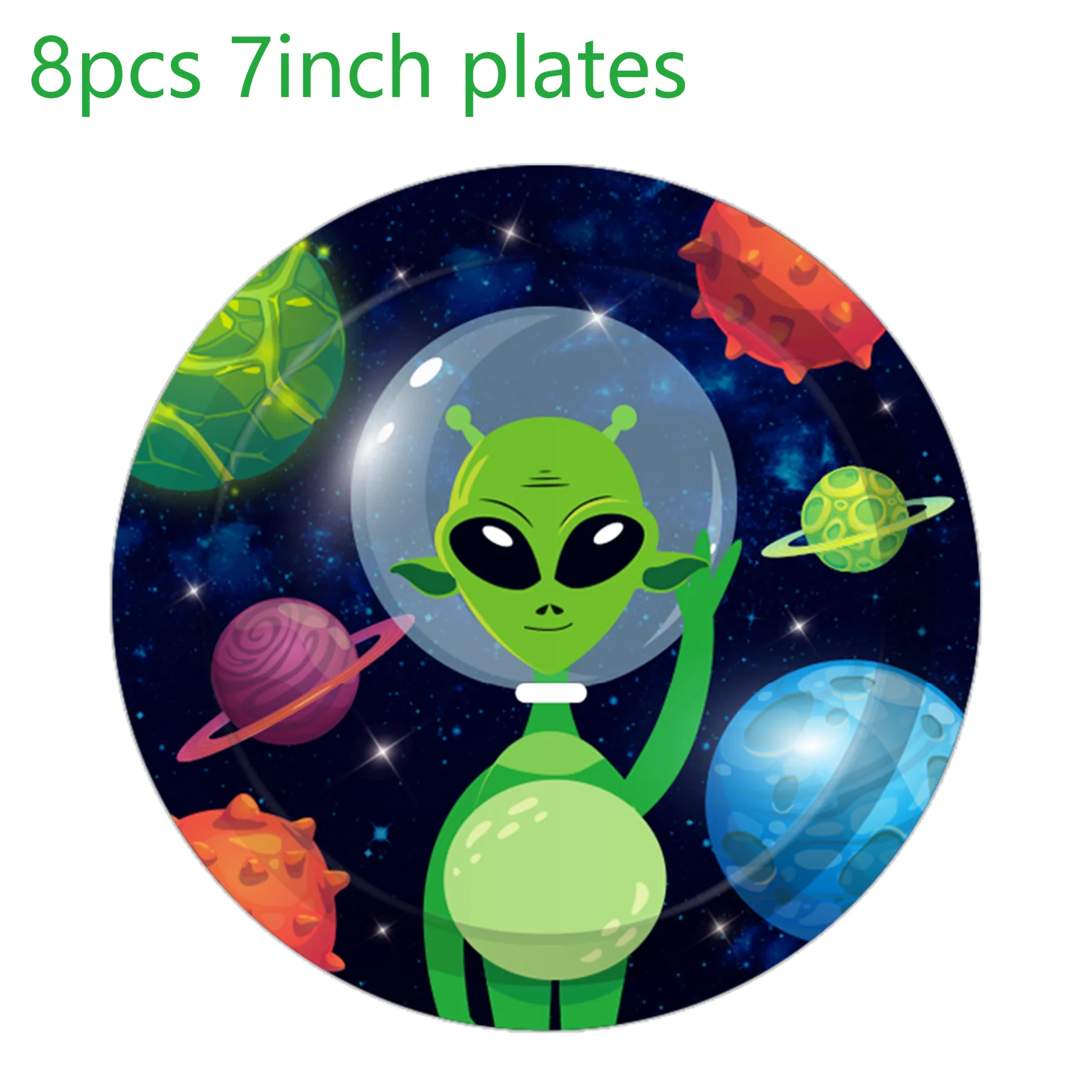Sci-Fi-Alien-Weltraum-Einweggeschirr-Set für Geburtstagsfeiern, Camping, Tischdecke, Teller, Maske, Banner, Becher, Partyzubehör – Detail 6