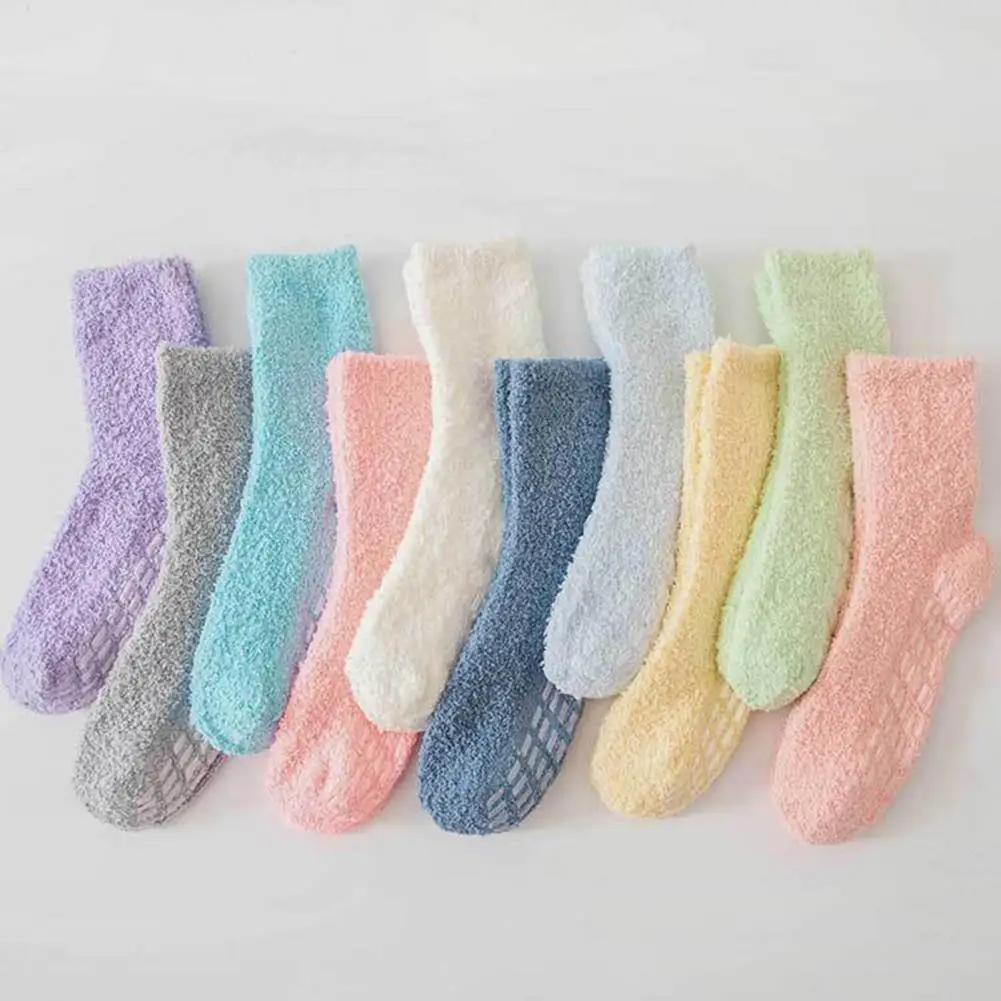 Cozy Fuzzy Socks For Women Hospital Socks With Grips For Women Non Slip Socks Slipper Socks Sleep Fluffy Socks/Rainbow Color Size: 6-10/5 Pairs On - View #7