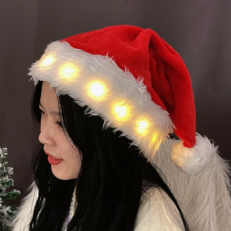 Christmas Santa Hat christmas beanie hat with Lights for Adult/Kids