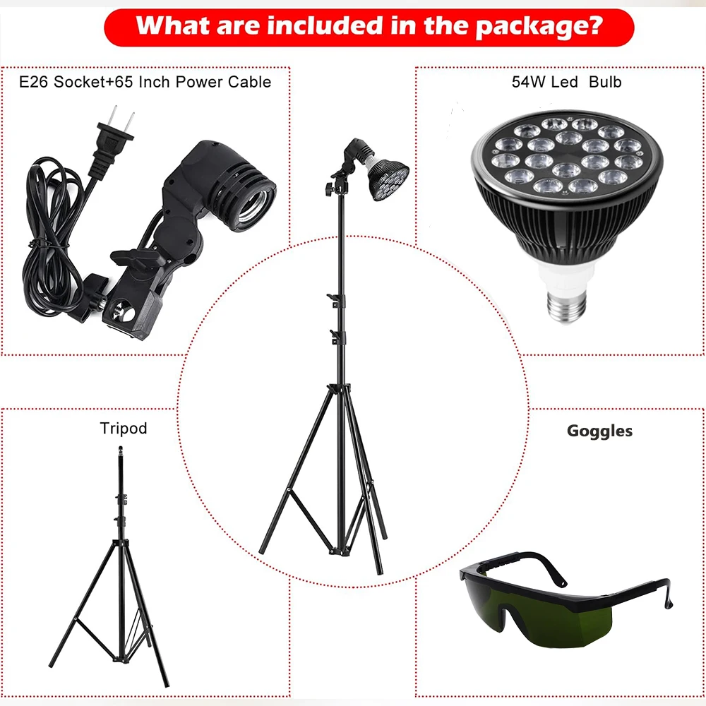 For Skin Care Pain Relief E27 LED Red 54W Light Therapy Lamp 660nm&850nm Infrared Bulb with Floor Stand 360&deg; Adjustable