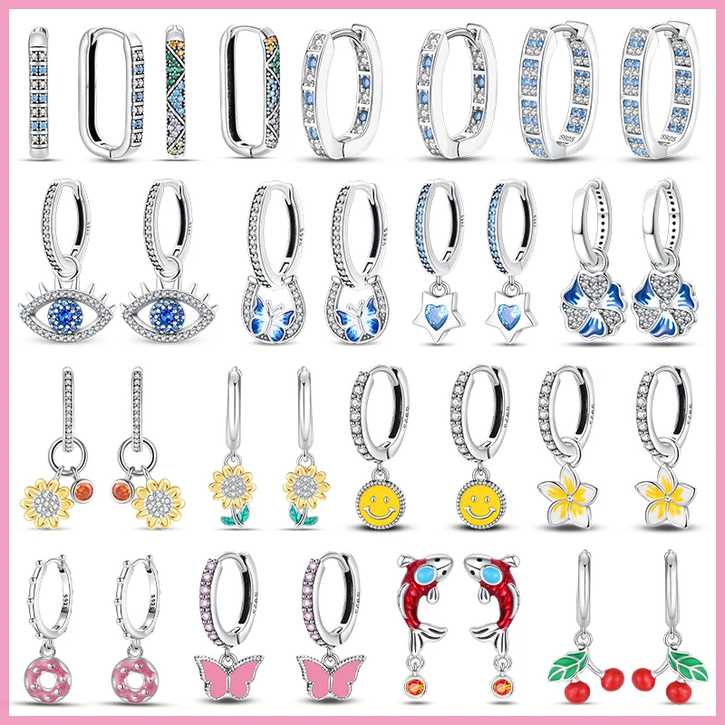 

2023 New in Sunflower Cherry Pendant Earrings Jewelry Women Party Anniversary Fine Gift 925 Silver Color Zircon Hoop Earring