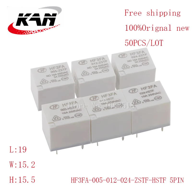 

Free shipping 50pcs relay HF3FA-005-ZSTF HF3FA-012-ZSTF HF3FA-024-ZSTF/HSTF 5VDC 12VDC 24VDC 10A 250VAC 4PIN/5PIN Original New