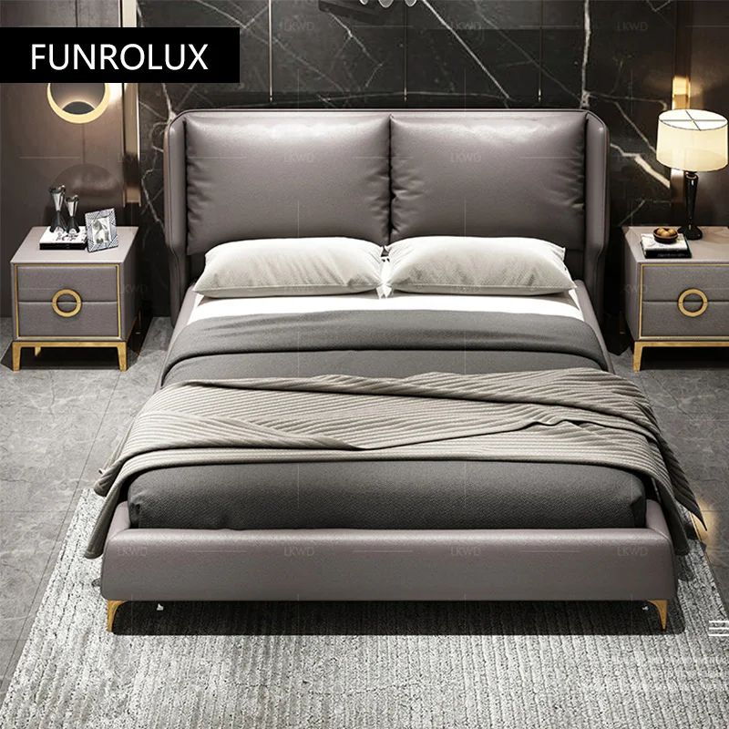 Modern leather bed master bedroom bed double1.8Rice storage simple bedroom marriage