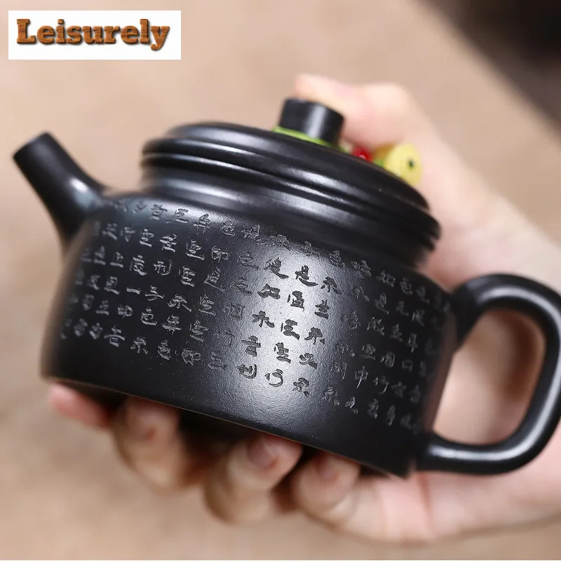 230ml Boutique Yixing Purple Clay Teapots Handmade Black De Zhong Pot Raw Ore Dahongpao Mud Kettle With Infuser Zisha Tea Set