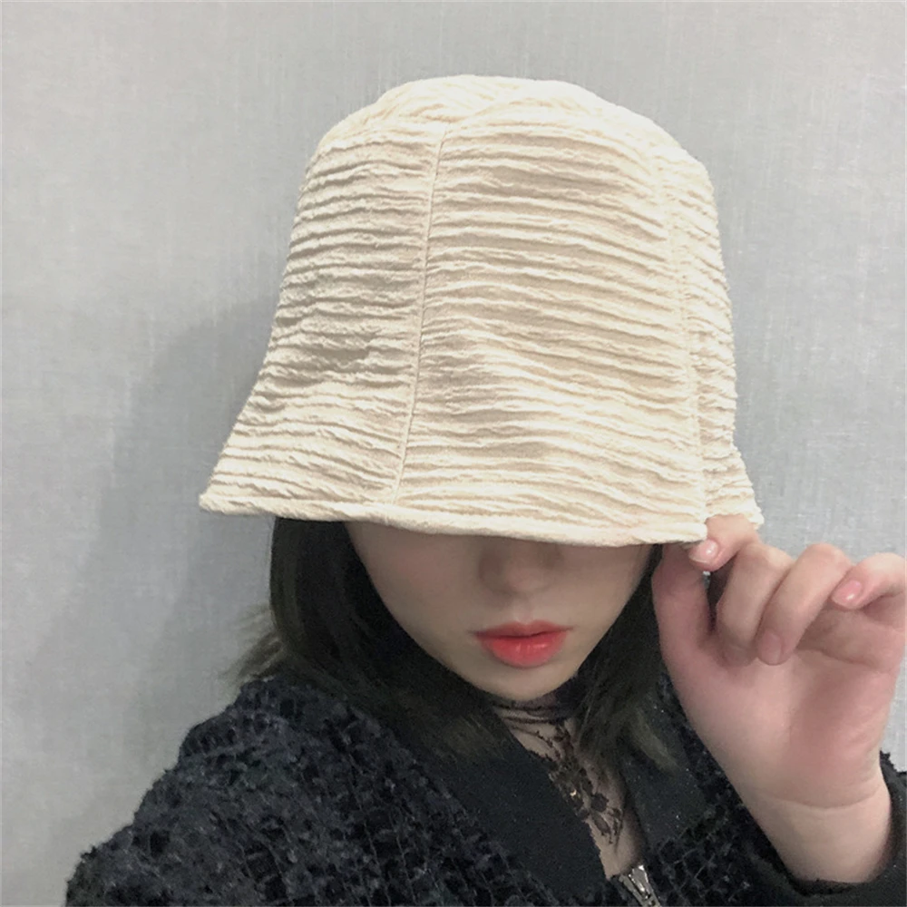

Wrinkled Spring and summer bucket straight fisherman hat thin Korean version of lace sunshade niche head Bib Basin Hat WS-2822