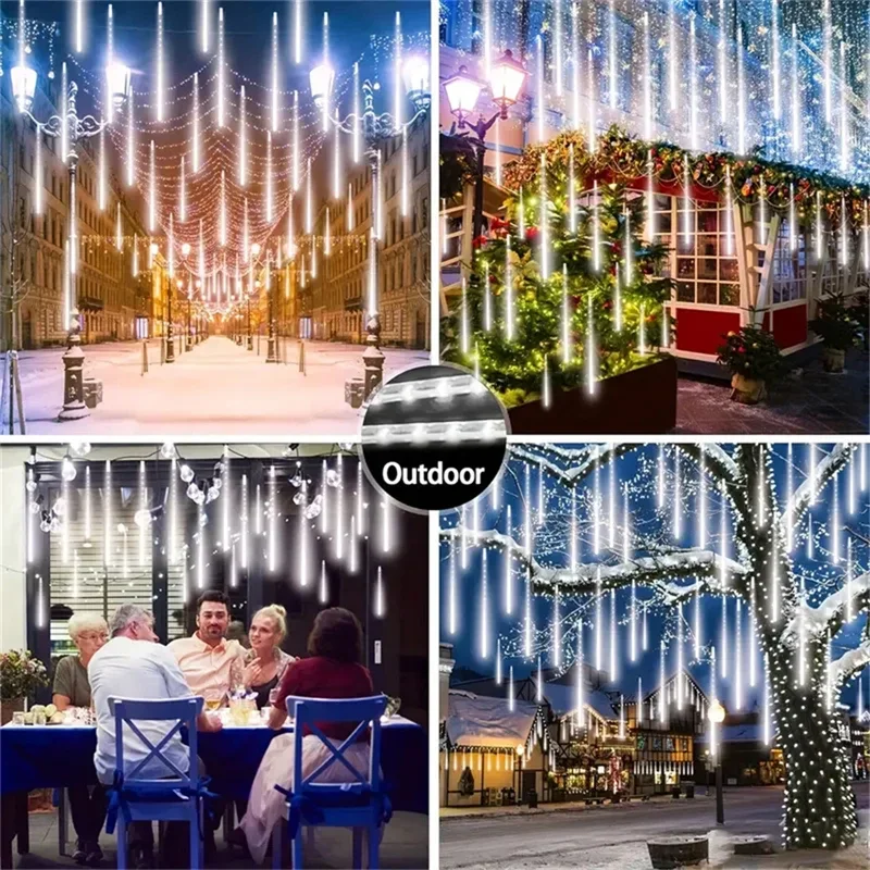 Description Picture 2 of item32/24/16/8Tubes Christmas Meteor Shower Garland Festoon Holiday Lights Outdoor Fairy String Lights for Street Garden Decoration