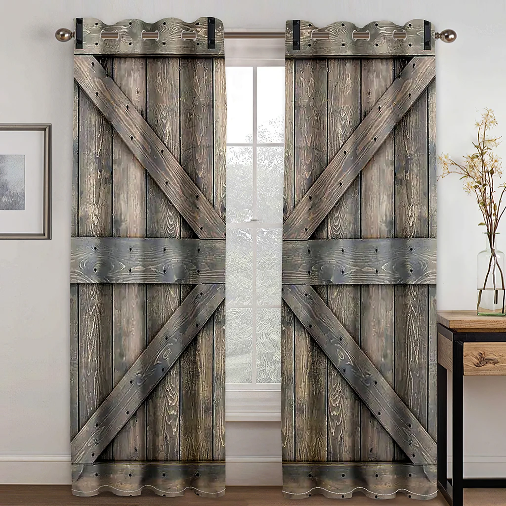 

Cheap Farmhouse Retro Rustic Old Vintage Wood Door Two Thick Window Curtains for Living Room Bedroom Decor 2 Pieces Free Shippin
