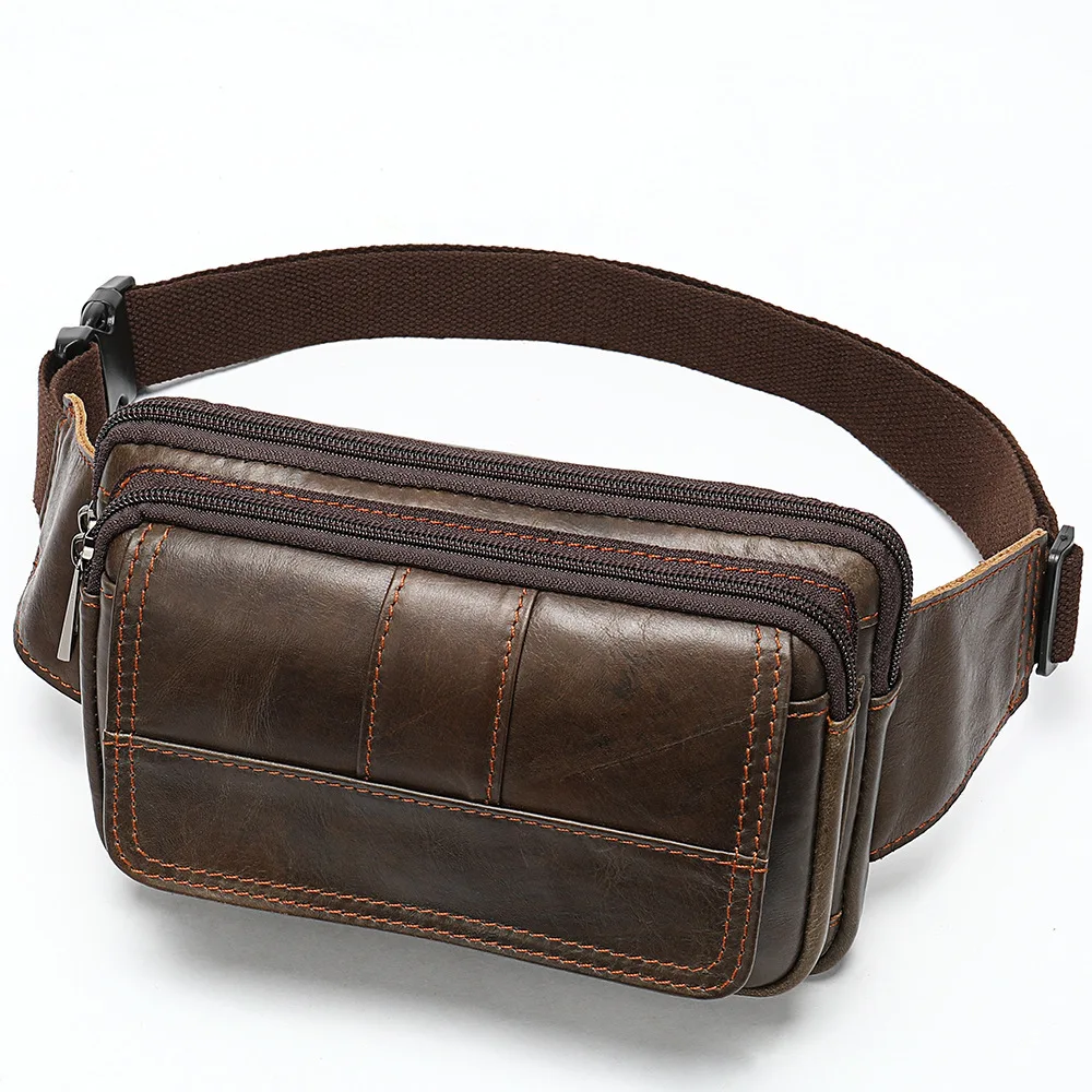 

Top Layer Cowwhide Waist Bag Outdoor Single Shoulder Cross-body Chest bag men's retro leather men's small bag free drop shiping