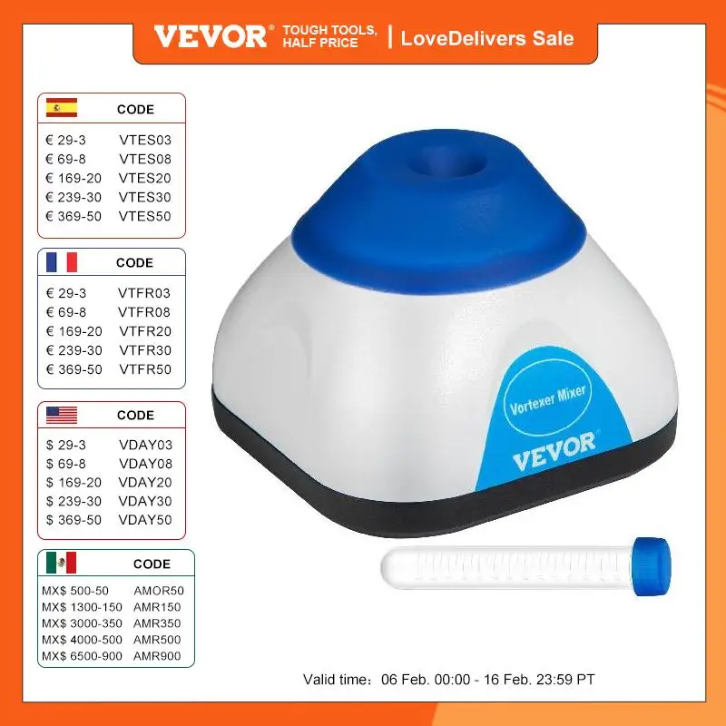 Vevor Mini Miscelatore A Vortice 3000 Giri/Min (Fissa), Mini Agitatore A Vortice Max 50Ml, Frullatore Vortice Blu, Vortex Mixer Mescola Vari Liquidi P