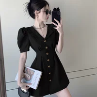 Retro French Temperament Waist-hugging Slim Suit Dress Summer 2025 New Solid Color Short Skirt 2