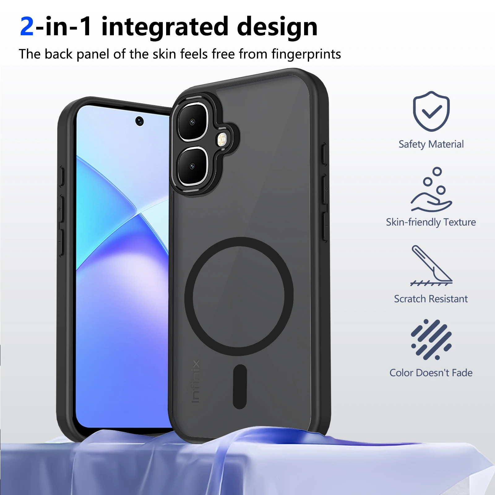 Shockproof Magnetic Matte Translucent Phone Case - Anti-Fingerprint Protection