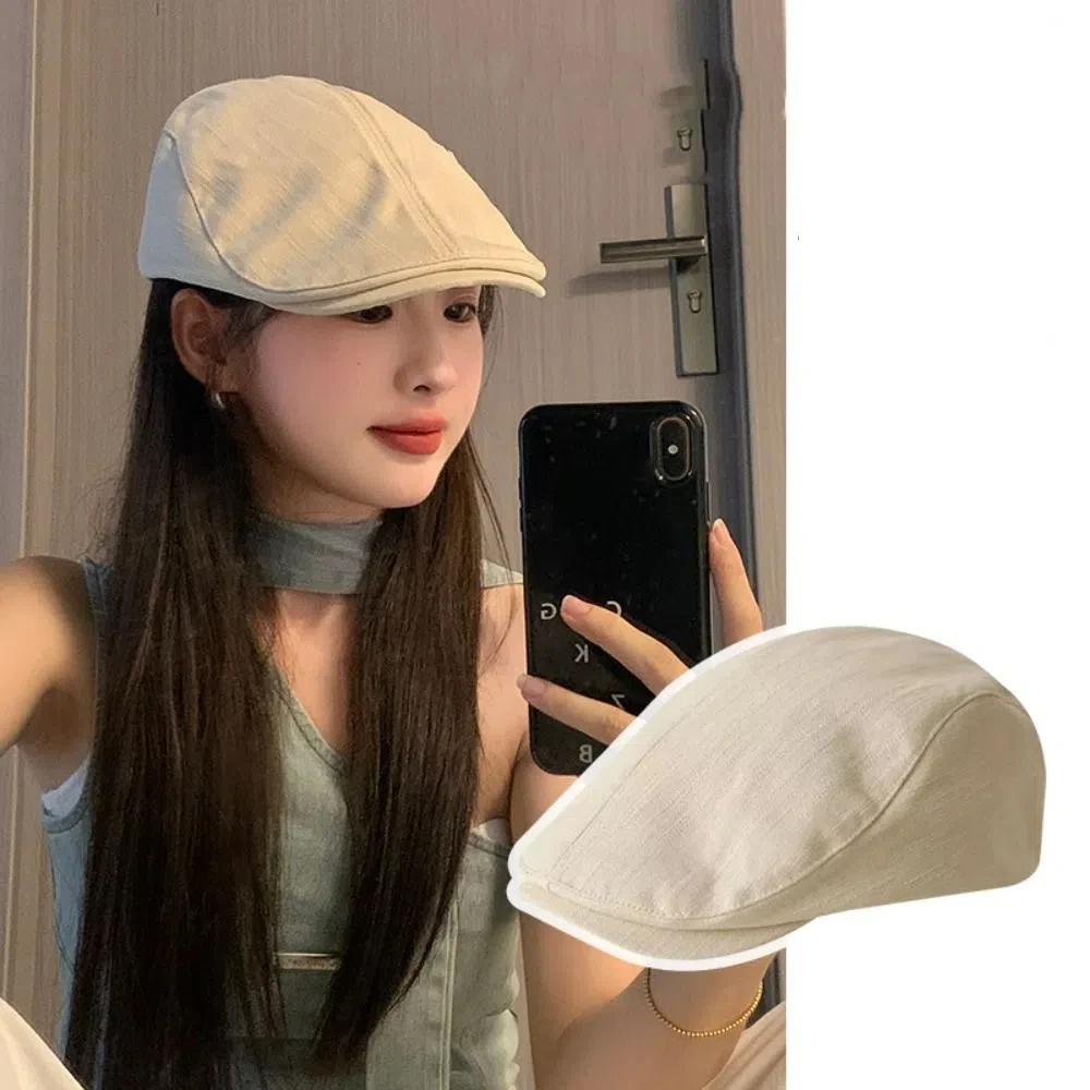 Idol Cotton British Beret Cap Retro Short Brim Forward Hat Sunshade Casquette Cloth Painter Cap Daily