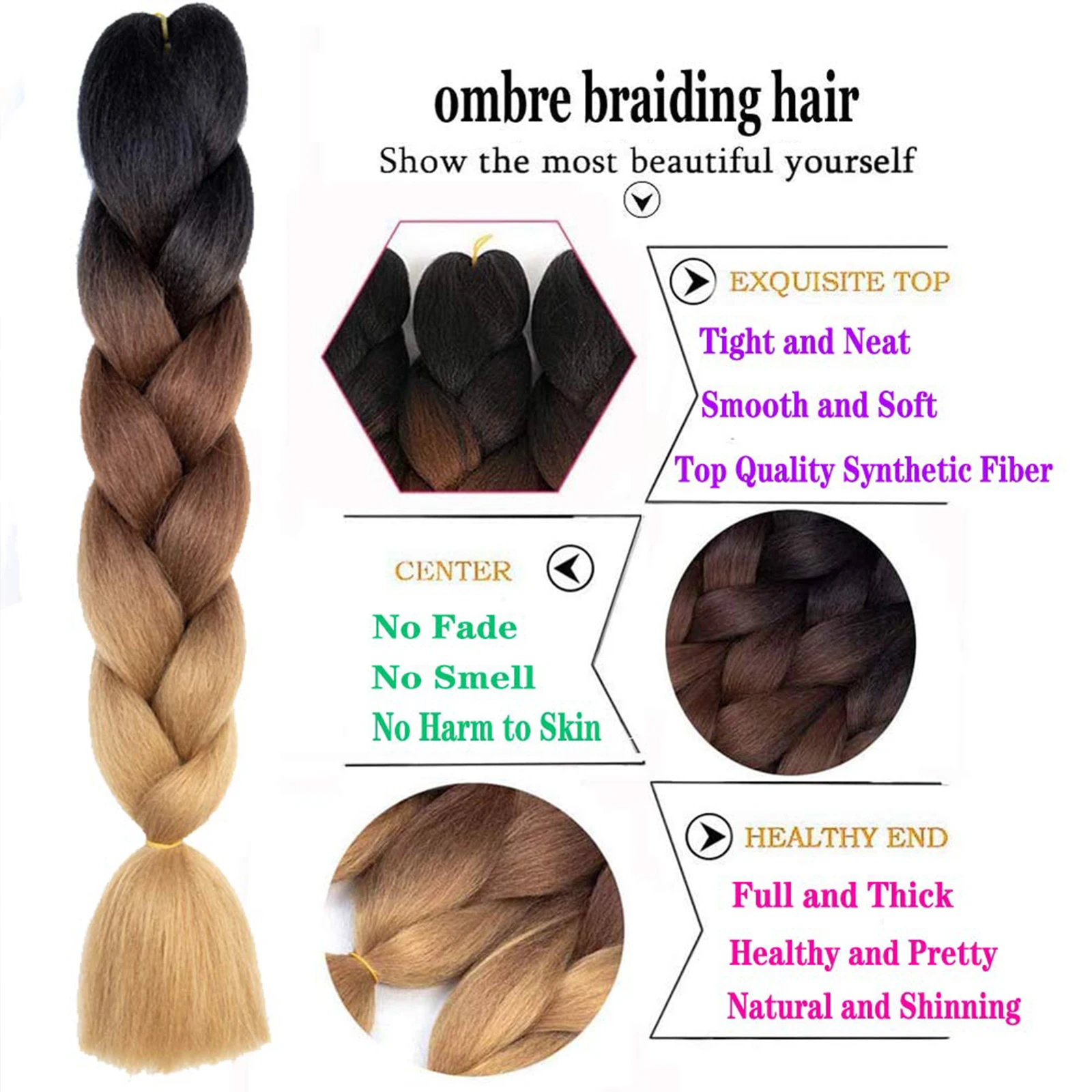 Synthetic Ombre Jumbo Braiding Hair - Image 3