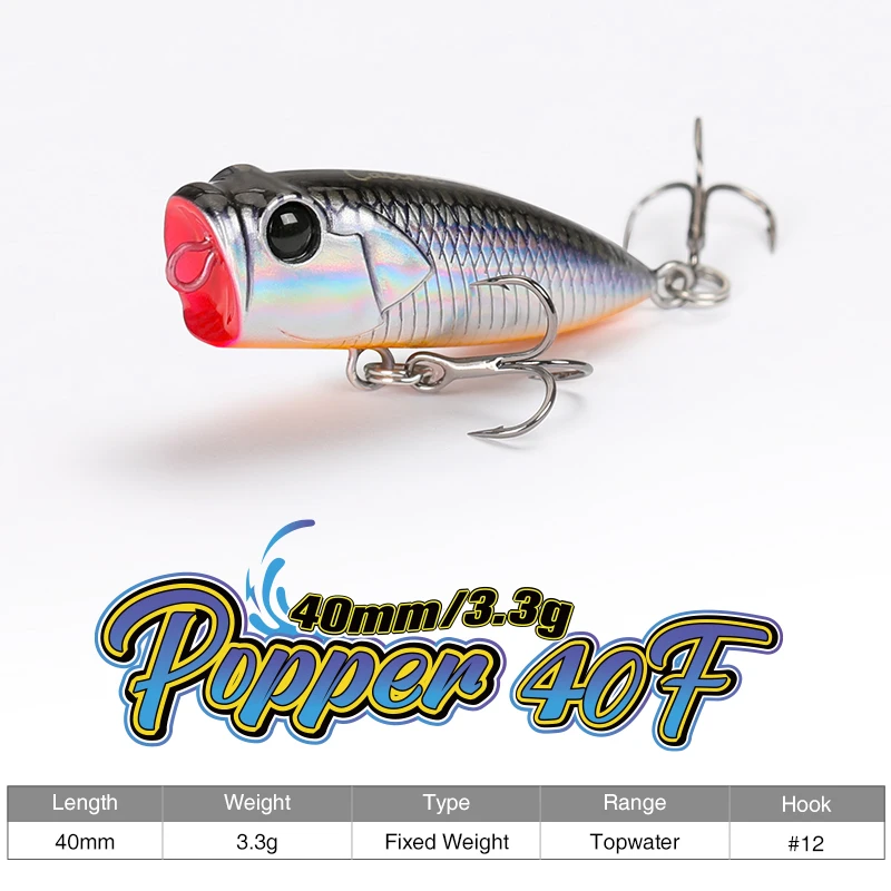 TSURINOYA CATCHER 40F Popper Lure Fishing Hard Bait Top Water Poper Surface  Floating Wobblers Artificial Bass Tackle 4cm 3.3g