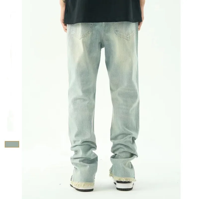 Jeans American Beard Side Foot Slit Jeans High Street Tide INS Retro Men's Straight Slim Casual Pants Spring And Summer Style