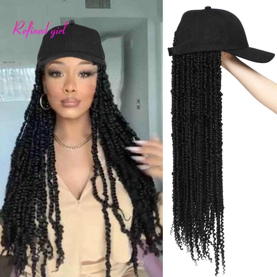 Hat Wig Pre-twisted Passion Twist Braid hair Extensions with Baseball Cap Synthetic Wigs For Black Woman Girls Braided Wig