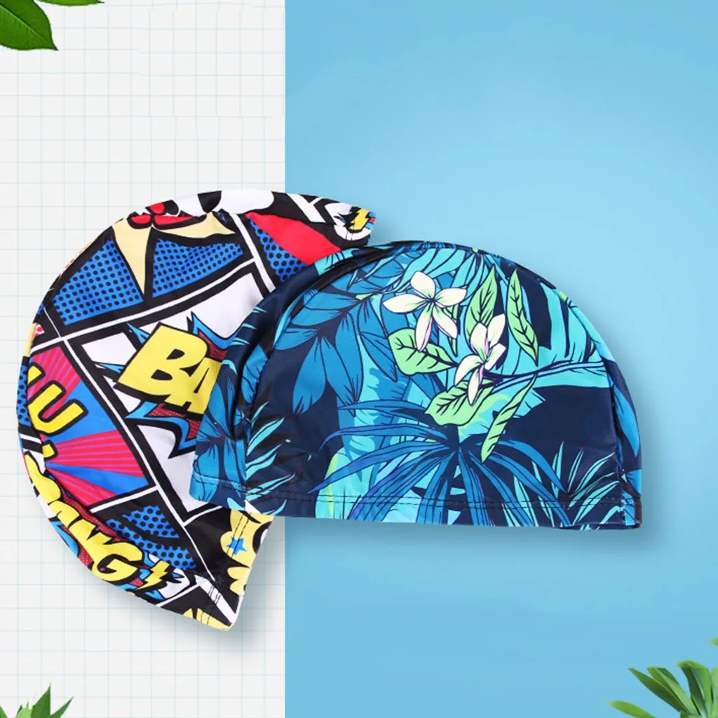 1PC  Fashion Swimming Cap Men/Women Flowers Printed Long Hair Sports Swim Pool Bathing Hat Elastic Nylon Turban Sports Accessory 4
