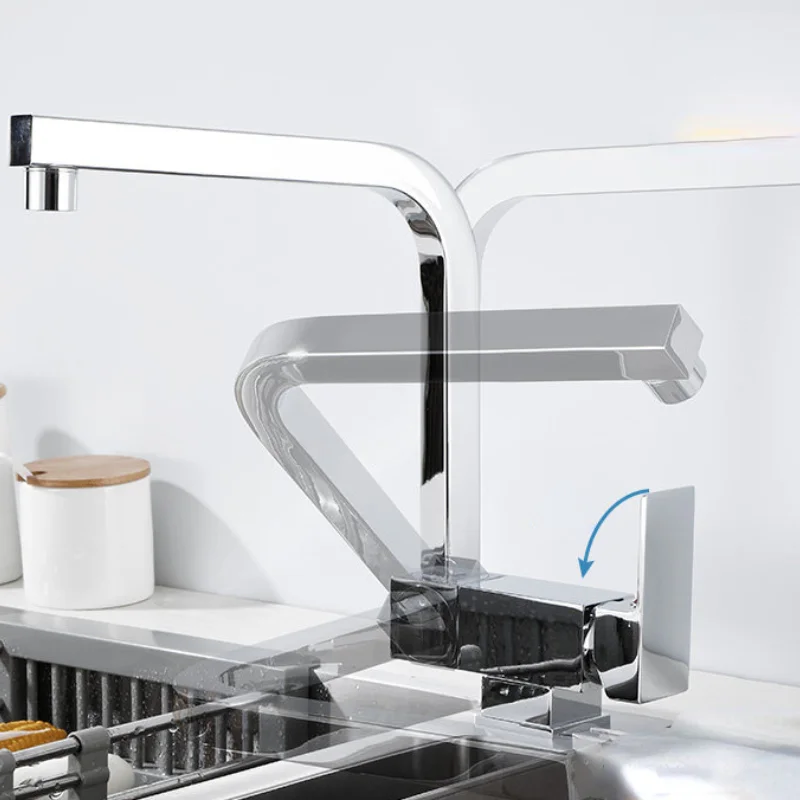 Black Folding Kitchen Faucet Thickened Brushed Square  Hot And Cold Brass Arbitrarily Rotation Vegetable Basin