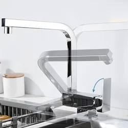 Black Folding Kitchen Faucet Thickened Brushed Square Hot And Cold Brass Arbitrarily Rotation Vegetable Basin
